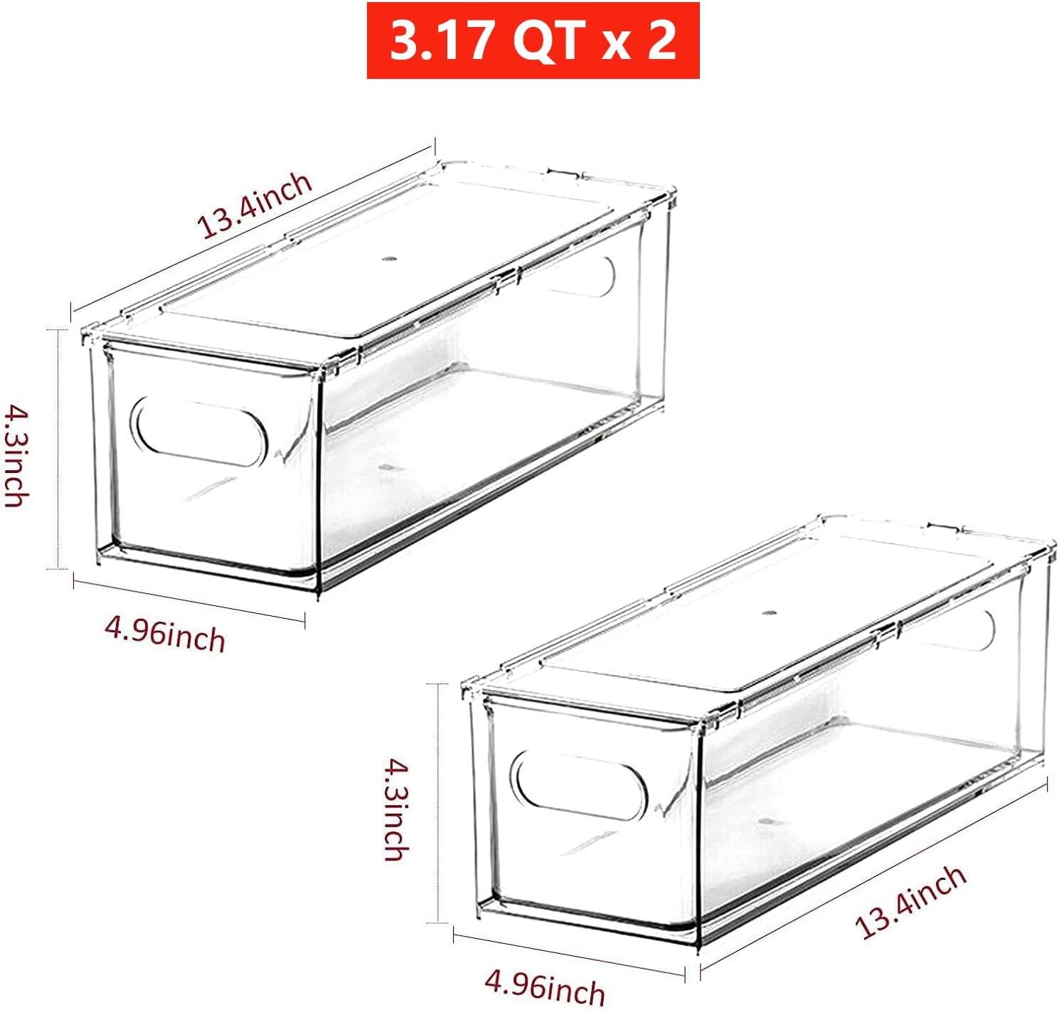 2 Pack Refrigerator Organizer Bins with Pull-out Drawer, Stackable Fridge Drawer Organizer Set with Handle