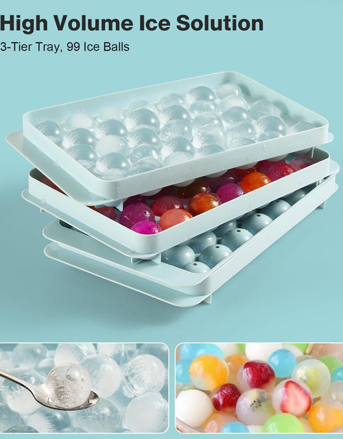 Load image into Gallery viewer, Stackable Round Ice Cube Tray Set with Lid &amp; Bin – Create 99PCS Round Ice Balls, Ice Trays for Freezer
