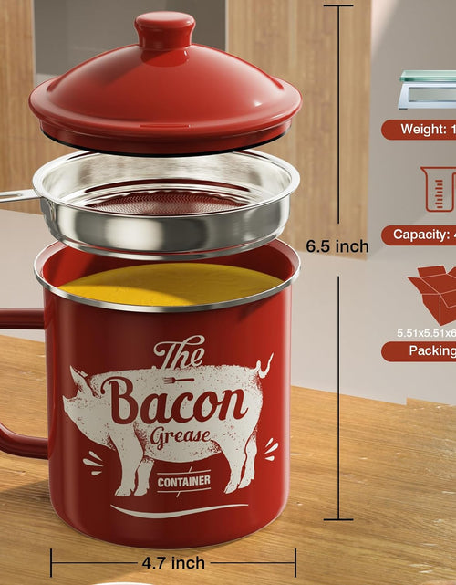 Load image into Gallery viewer, 46OZ Large Enamel Grease Container, With Silicone Spatula, Farmhouse Bacon Grease Keeper, Red
