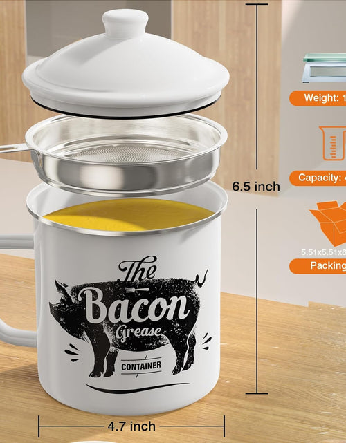 Load image into Gallery viewer, 46OZ Large Enamel Grease Container, With Silicone Spatula, Farmhouse Bacon Grease Keeper, White
