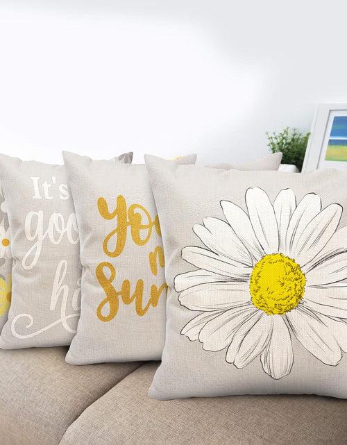 Load image into Gallery viewer, Spring Summer Pillow Covers 18x18 Set of 4, Yellow Grey Decor Pillows Sunflower Throw Pillow Covers
