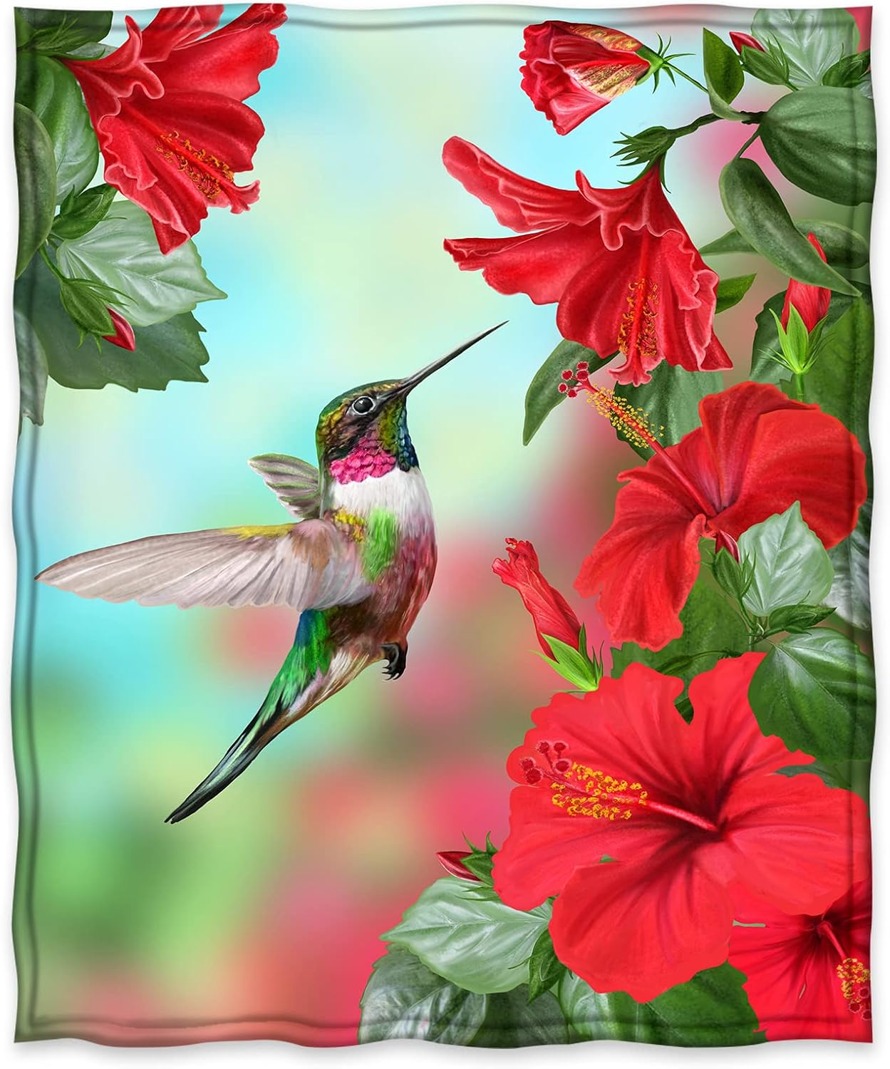 Spring Hummingbird Floral Blanket Gifts for Women Kids Girls Mom Wife Birthday Mother's Day Presents Red Flowers, 50"x60"