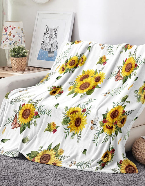 Load image into Gallery viewer, Sunflower Butterfly Throw Blanket Super Soft Flannel Throw Blanket Lightweight, 50&quot;X60&quot;
