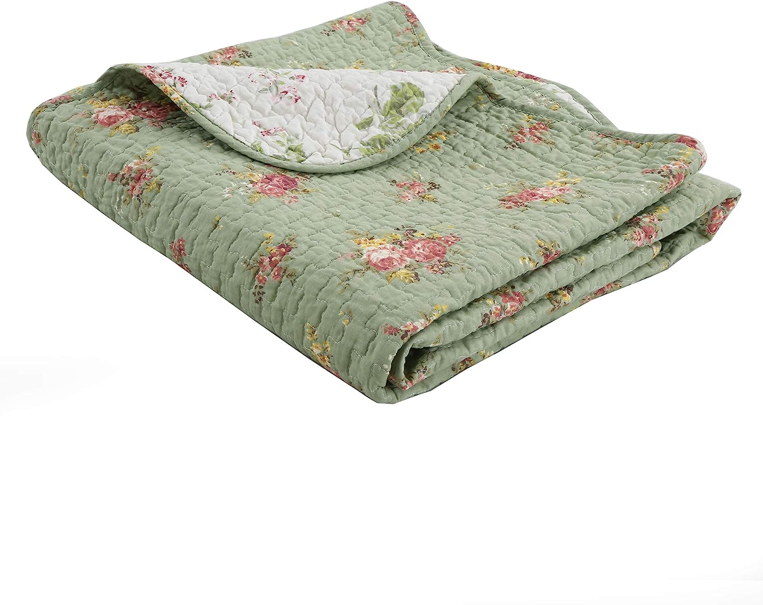 Vintage Floral Quilted Throw 100% Cotton Reversible All Season Throw (Blossom)