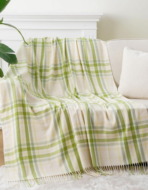 Load image into Gallery viewer, Spring Summer Plaid Throw Blanket for Couch Bed, Decorative White Green Stripe for Home Decor
