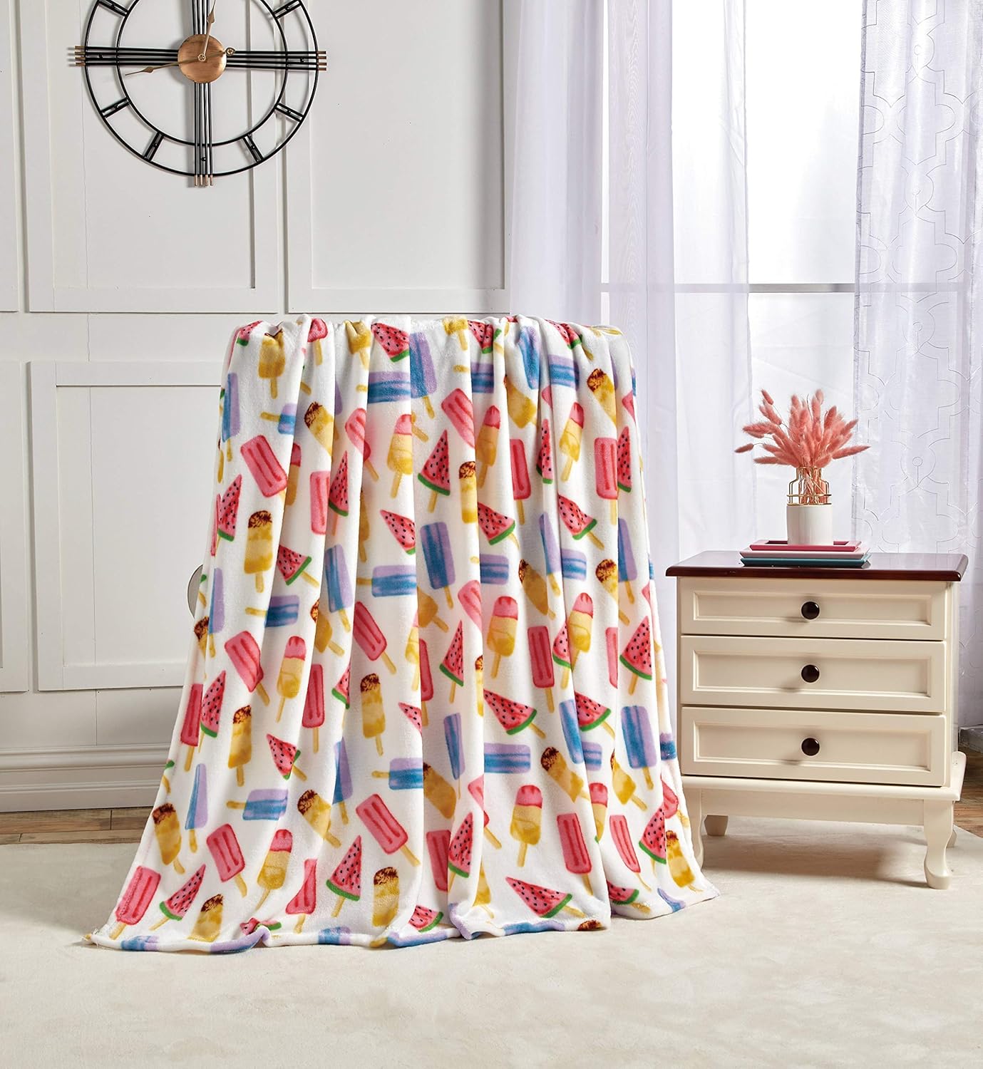 Summertime Fun Extra Soft Throw Blanket (50" X 60") - Ice Cream, Popsicles & Watermelon, Ivory