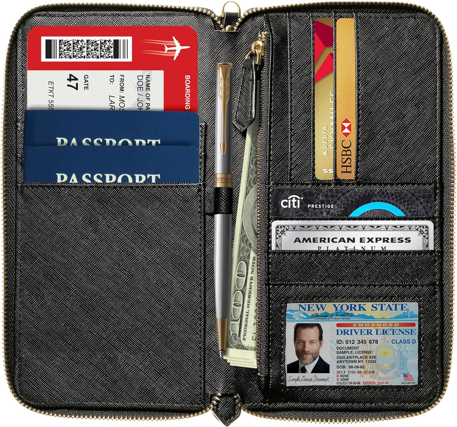 Travel Document Organizer - RFID Passport Wallet Case Family Holder Id Wristlet, Black