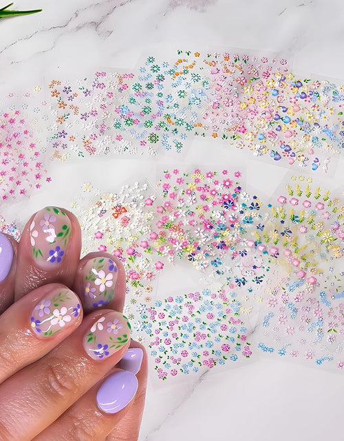 Load image into Gallery viewer, 30 Sheets Flower Nail Art Stickers Decals Colorful 3D Self Adhesive Cute Daisy Floral
