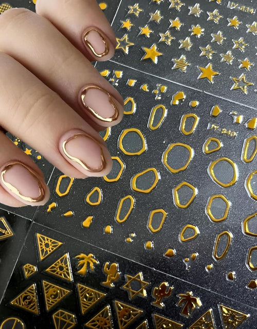 Load image into Gallery viewer, 30 Sheets Gold Nail Art Stickers 3D Self-Adhesive Nail Decals Gold Line Star
