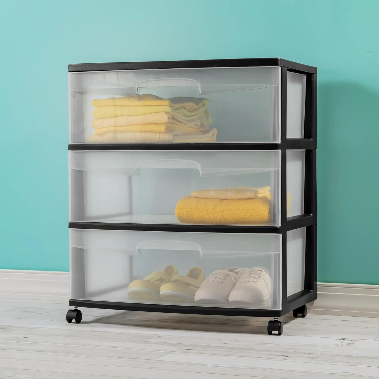 Wide 3 Drawer Cart Black