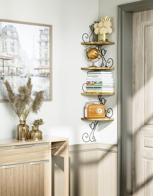 Load image into Gallery viewer, Wall Mount Corner Shelves 4 Tier Floating Corner Storage Wood Shelves
