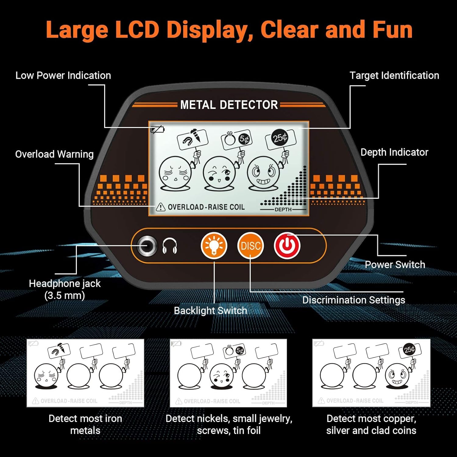 4Lbs 7.8’’ Metal Detector, Metal Finder with All-metal and Disc Modes, High Accuracy