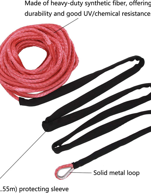 Load image into Gallery viewer, 3/16&quot; x 50&#39; 7000LBs Synthetic Winch Line Cable Rope with Black Protecing Sleeve for ATV UTV (Red)
