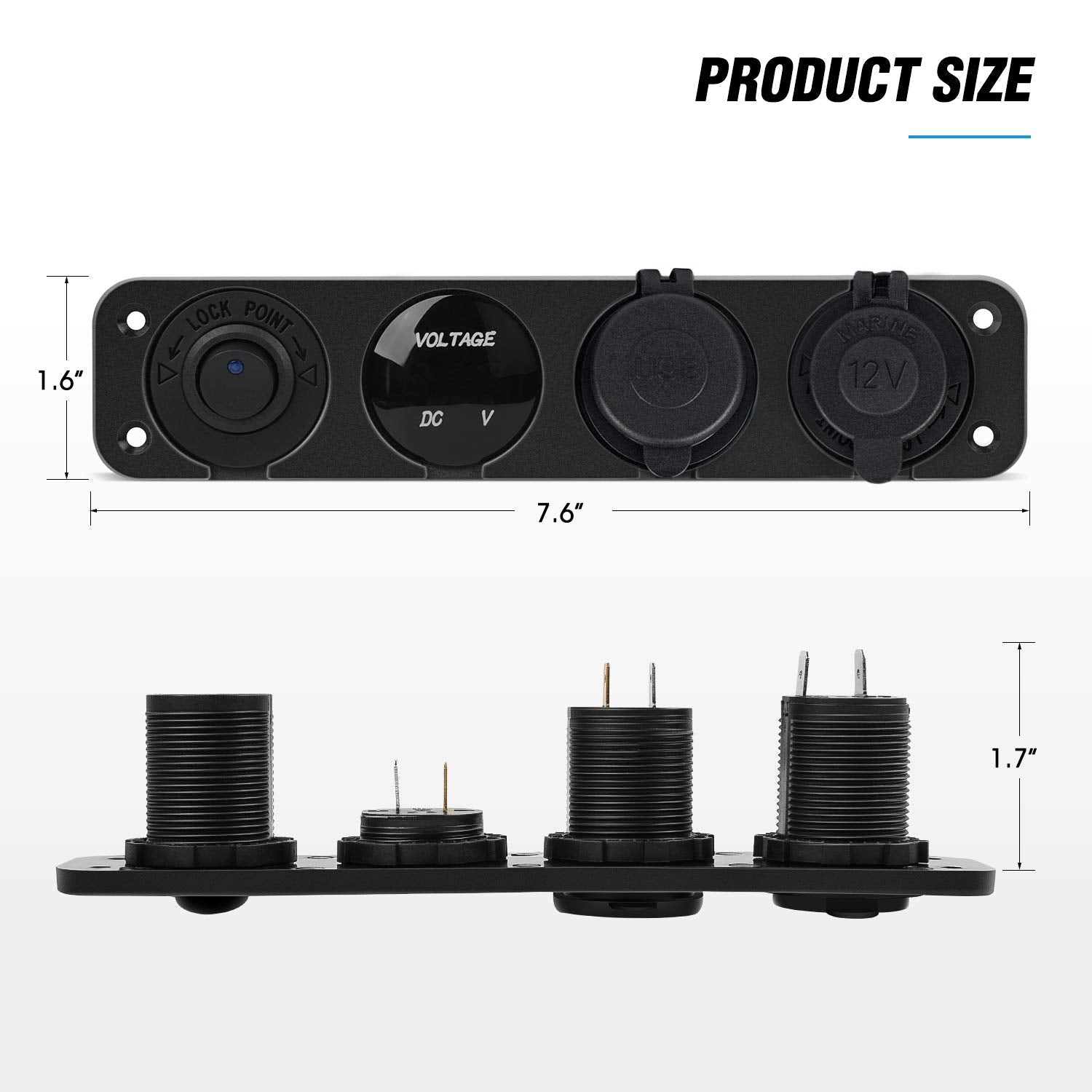 4 in 1 on/off Charger Socket Panel Dual USD Power Outlet & LED Voltmeter