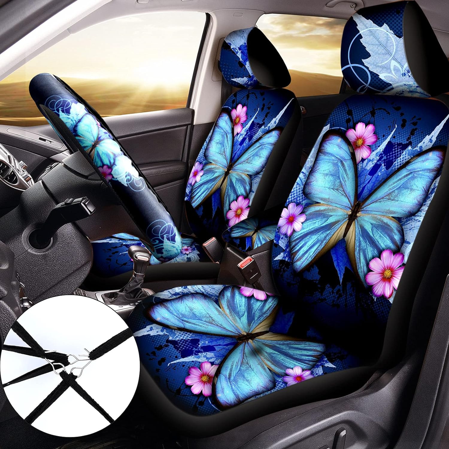 10Pcs Car Seat Cover For Women Butterfly Car Accessories Women Bright Style.