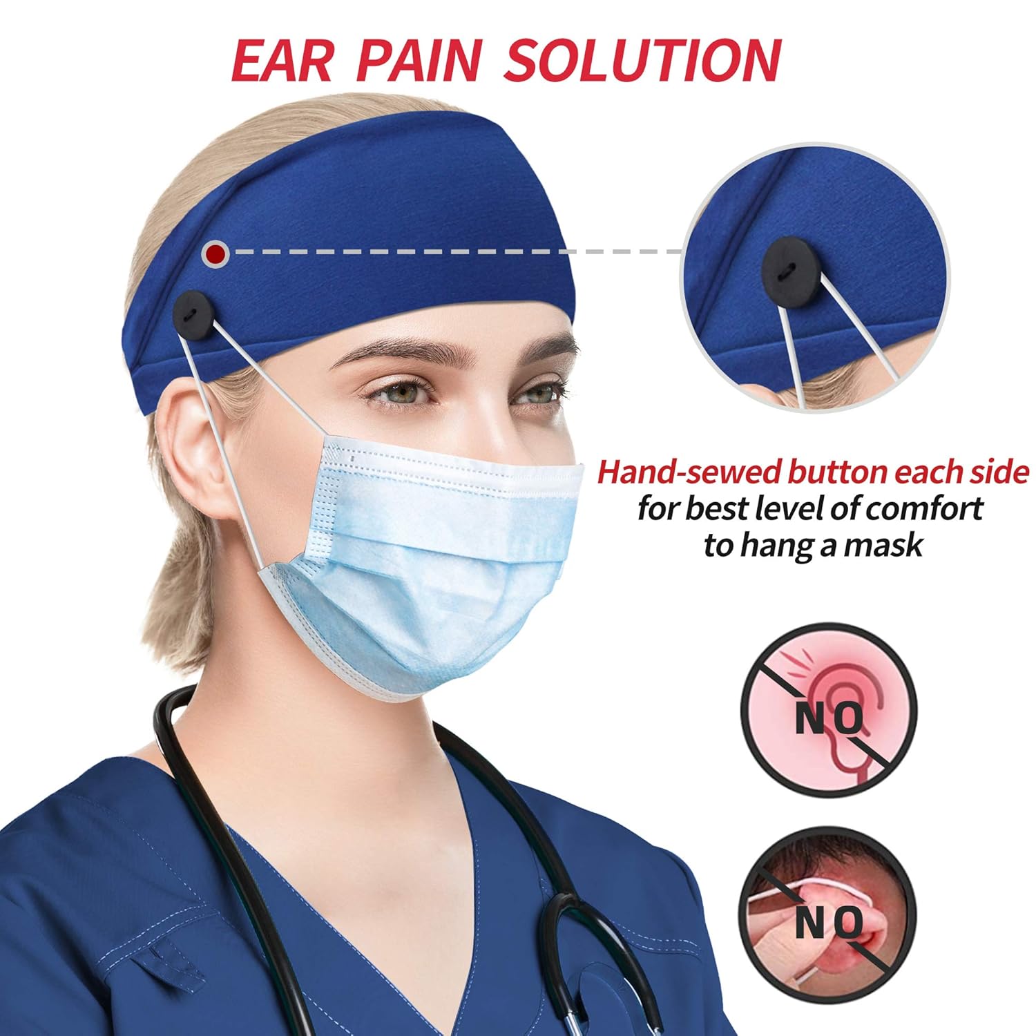 4 PACK Nurses Headbands Non Slip Elastic Ear Protection for Women/Men