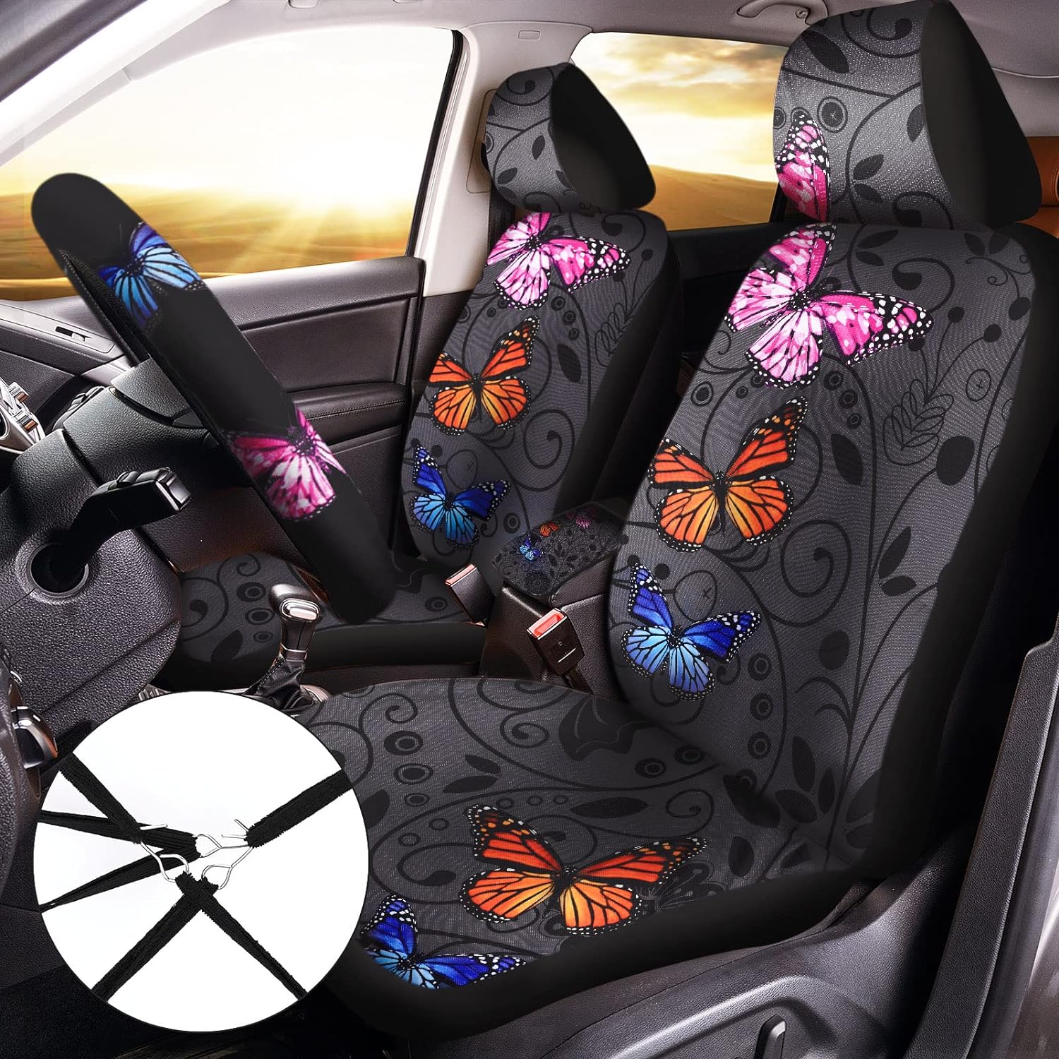 10 PCS Car Seat Covers for Women Butterfly Car Accessories Women Universal Car Seat Covers