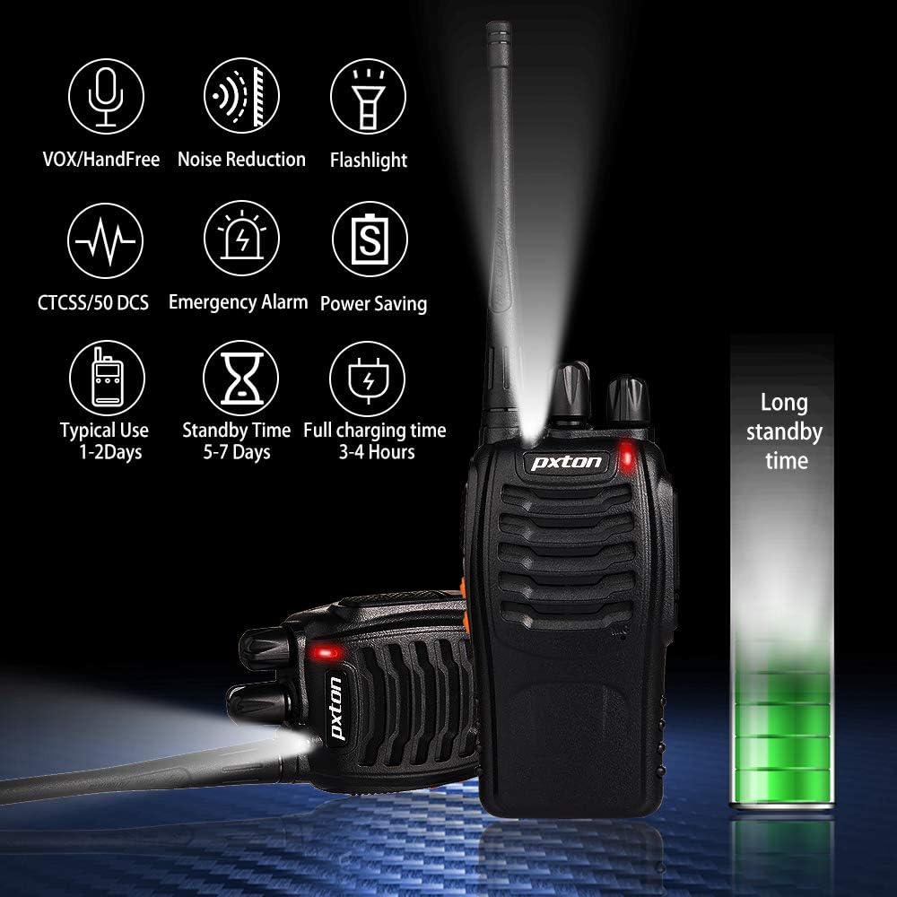 4 Pack Two Way Radio, Portable Walkie Talkie w/ Earpiece and Flashlight