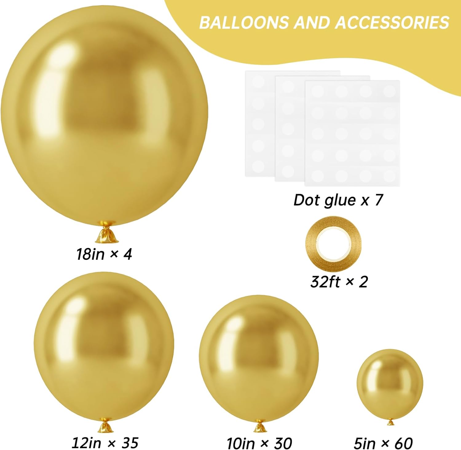 129pcs Metallic Gold Balloons Latex Balloons Different Sizes 18 12 10 5 Inch Party Balloon Kit, Gold