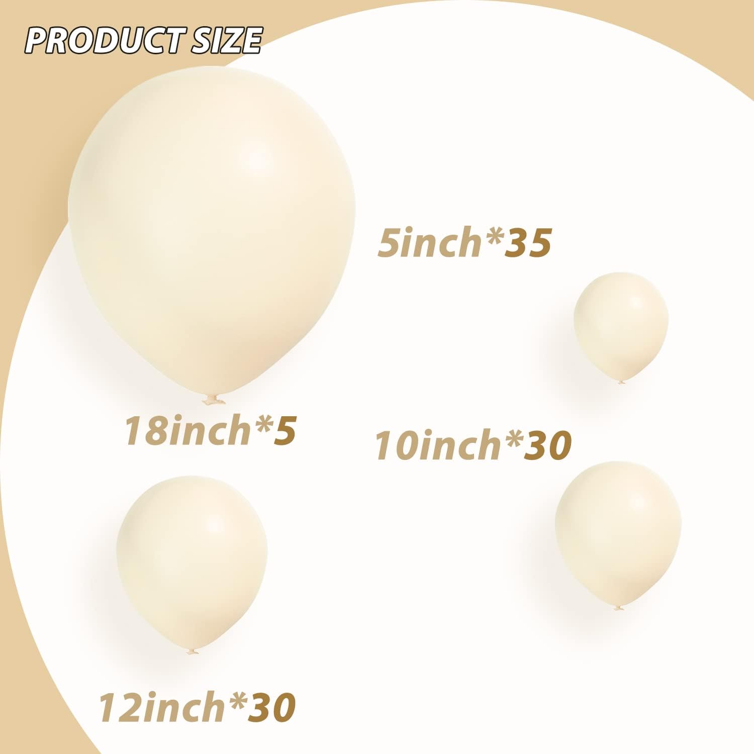 100 Pack 18/12/10/5 Inch Cream White Balloons Different Sizes Matte White Latex Party Balloon, Sand White