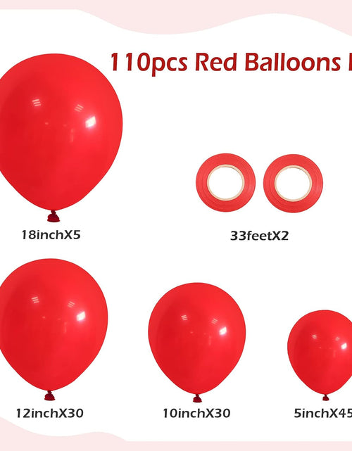 Load image into Gallery viewer, 110pcs Red Balloon Garland Arch Kit, 18 12 10 5 inch Red Latex Balloons Different Sizes Pack
