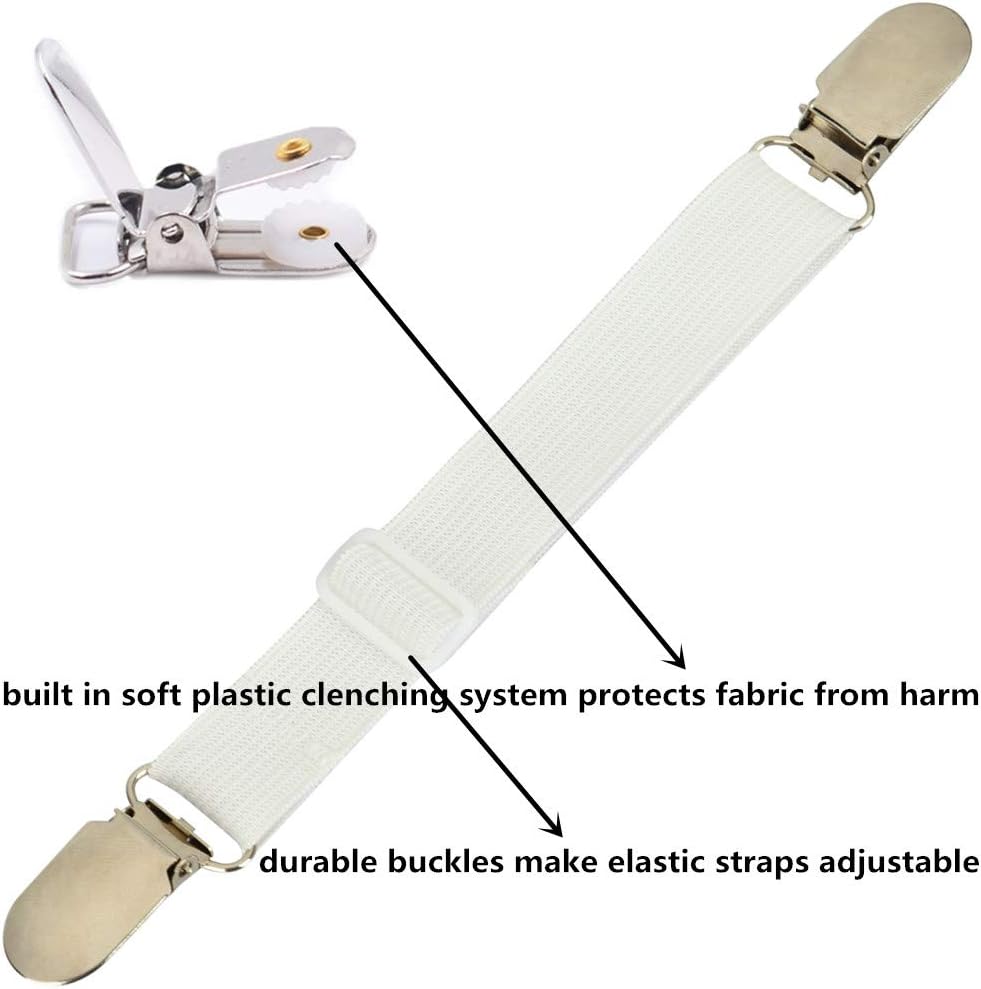 4 Pcs Adjustable Elastic Bed Sheet Grippers Straps Suspender Fasteners Holder, White