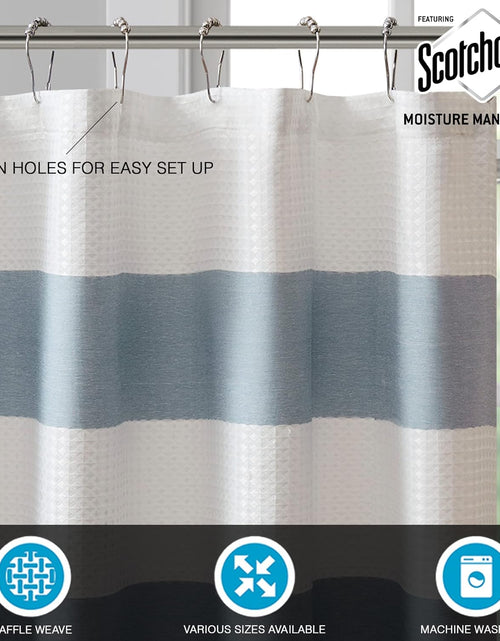 Load image into Gallery viewer, Waffle Weave Pieced Design Fabric Shower Curtain with 3M Scotchgard Moisture Management, Standard 72&quot;x72&quot; Blue
