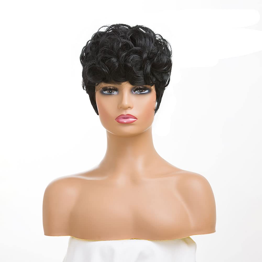 Short Black Curly Pixie Wigs Synthetic Hair Wigs for Black Women Natural Wavy