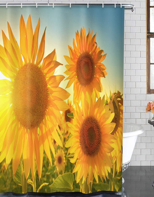 Load image into Gallery viewer, 4 Pcs Shower Curtain Set Sunflowers Countryside Field Floral Sunset Yellow with Non-Slip Rugs Toilet Lid Cover , 72&quot; x 72&quot;
