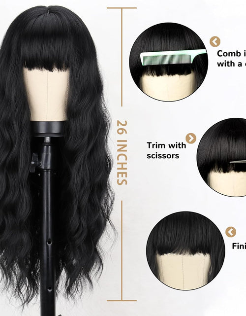 Load image into Gallery viewer, 26 Inches Synthetic Wavy Bang Black Wigs for Women, Women Long Curly Heat Resistant
