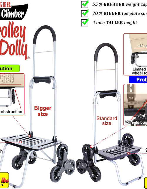 Load image into Gallery viewer, Stair Climber Bigger Trolley Dolly, Black Grocery Shopping Foldable Cart Condo Apartment 44 Inch
