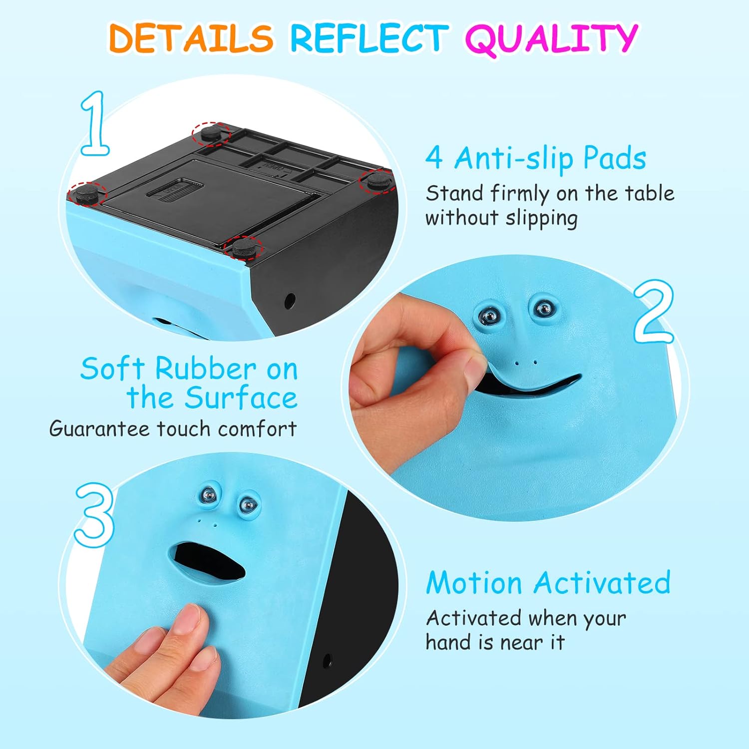 Face Bank, Face Money Eating Box Cute Facebank Piggy Bank for Coins Box Brick Automatic Money Coin Saving Bank, Blue