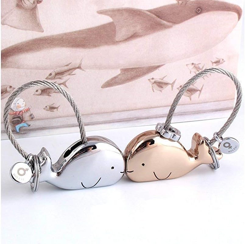 Sweet Kissing Whale Couples Keychains Personalized Keyring Birthday Gifts