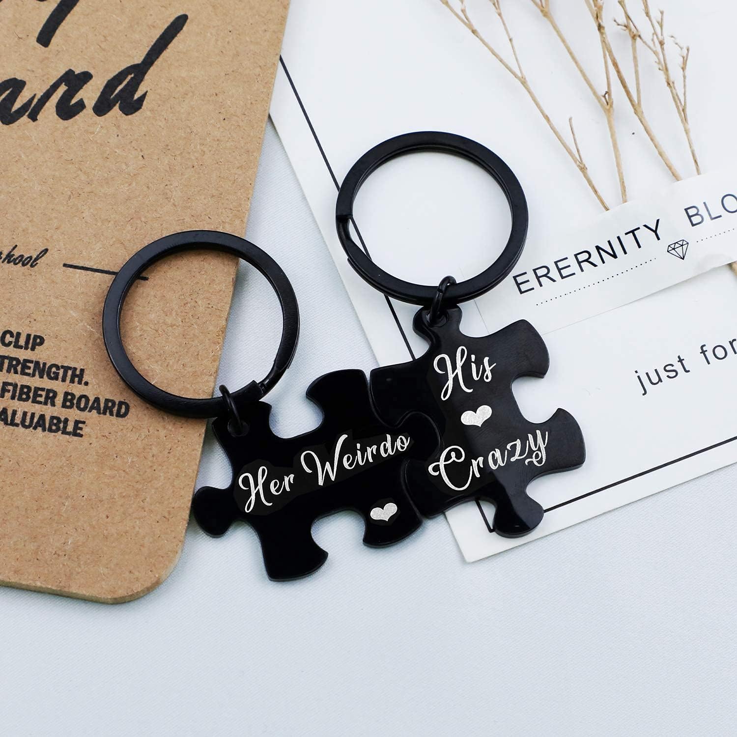 2pcs His Crazy Her Weirdo Couples Keychains Puzzle Key Chain for Him Her Lovers Gifts, Silver, Medium