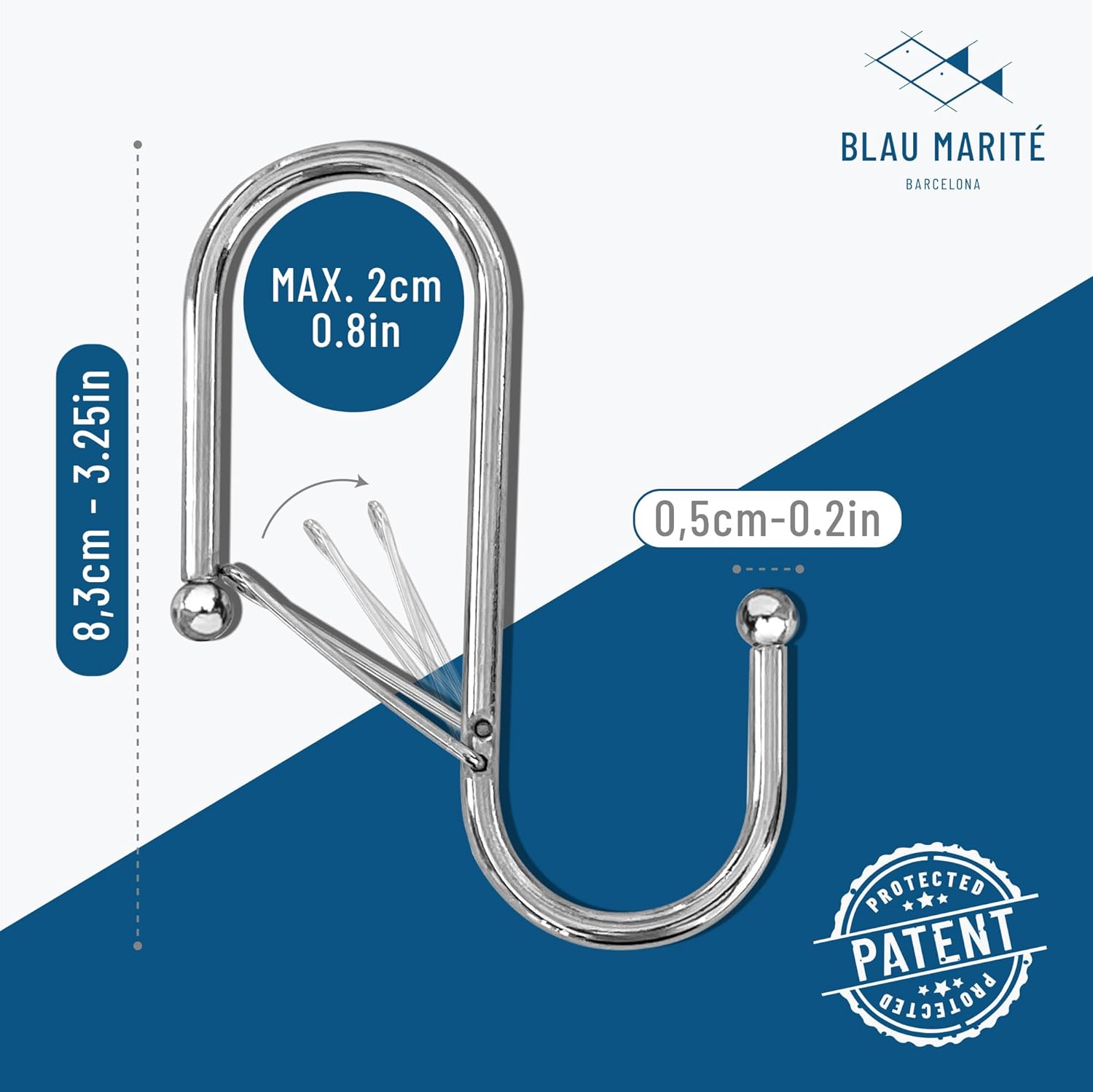 10 Metalic S-Hooks with Anti-Fall System. Anti Drop S-Shaped Hook with Safety Buckle to Prevent Falls. Heavy Duty. (Silver, 3.25in Long (Diameter Rod<0.8in))