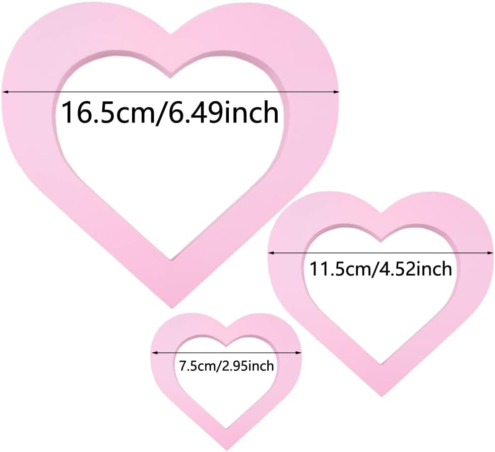 3 PCS Pink Wooden Heart Centerpiece Pink Heart Shape Sign for Valentines Day Table Romantic Fireplace Home Wedding Decor