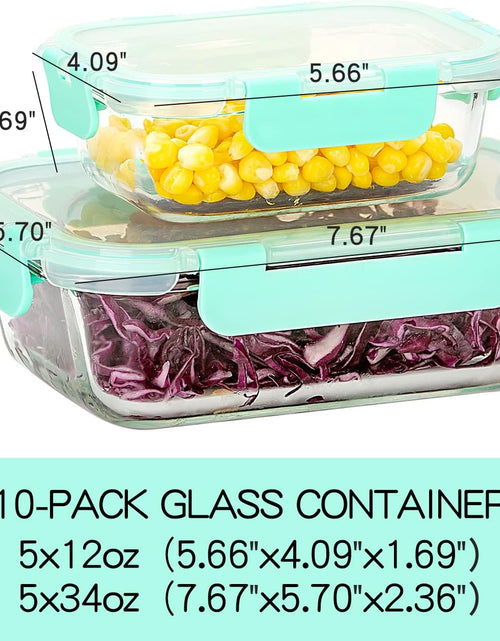 Load image into Gallery viewer, 10 Pack Glass Food Storage Containers with Lids Leakproof, Airtight Glass Meal Prep Containers For Lunch, On The Go, Leftover, Dishwasher Safe, Mint
