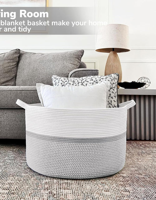 Load image into Gallery viewer, XXL Extra Large Cotton Rope Woven Basket, Throw Blanket Storage Basket with Handles, Decorative Clothes Hamper - 22&quot; x 22&quot; x 14&quot; Gray
