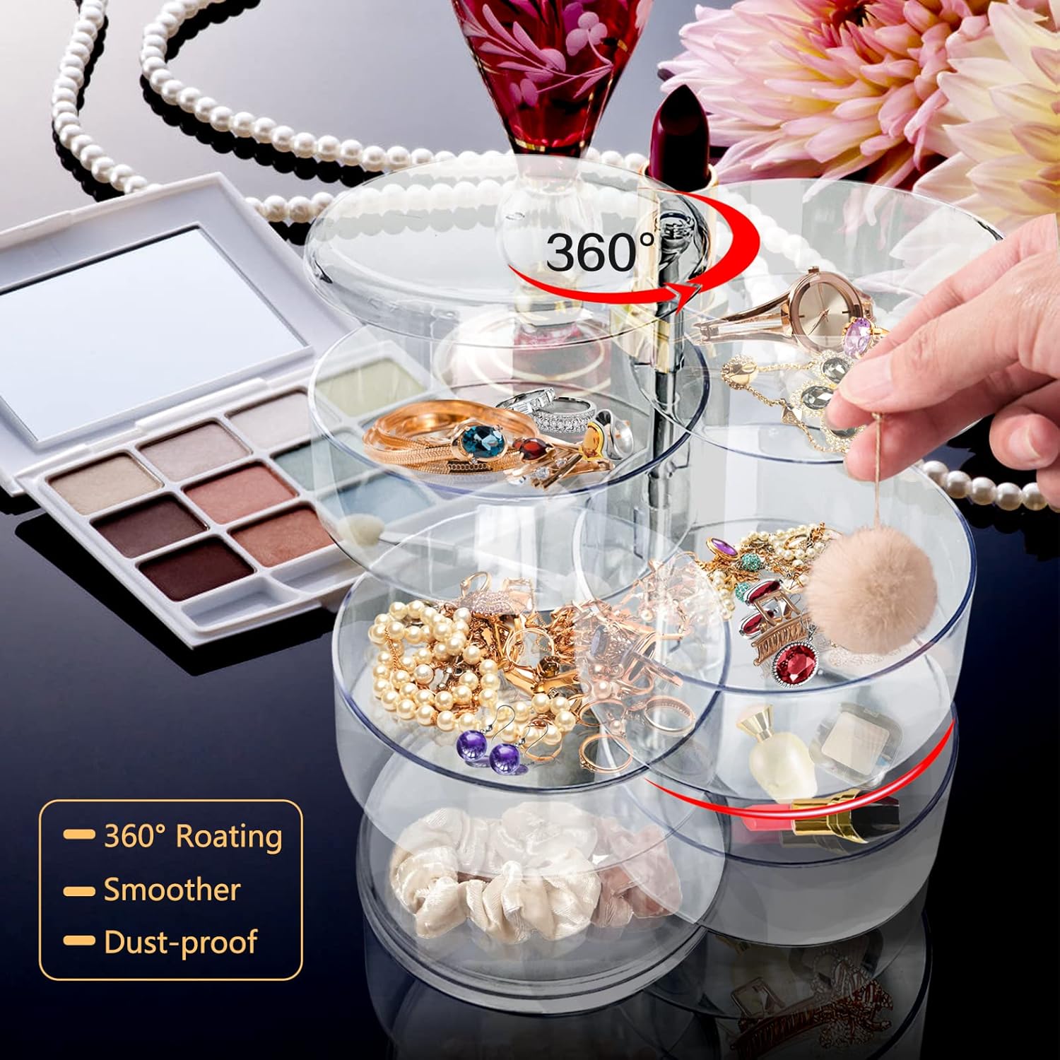 5 Layers Jewelry Organizer Storage Box, Clear Jewelry Accessory Storage Tray with Lid for Earrings Bracelets Necklaces (Clear)