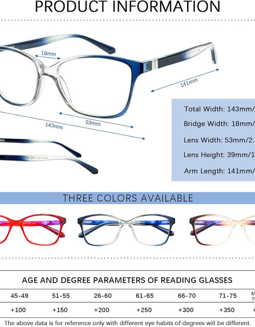 Load image into Gallery viewer, 3 Pack Progressive Multifocus Reading Glasses Blue Light Blocking Multifocal Readers for Women Men with Spring Hinge (3 Mix C1, 2.00, multiplier_x)
