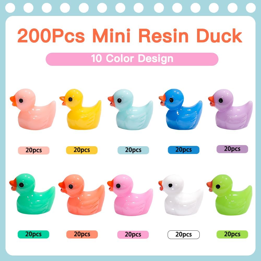 200pcs Tiny Ducks 10 Colors Little Duck Figures Mini Resin Ducks Plastic Small Miniature