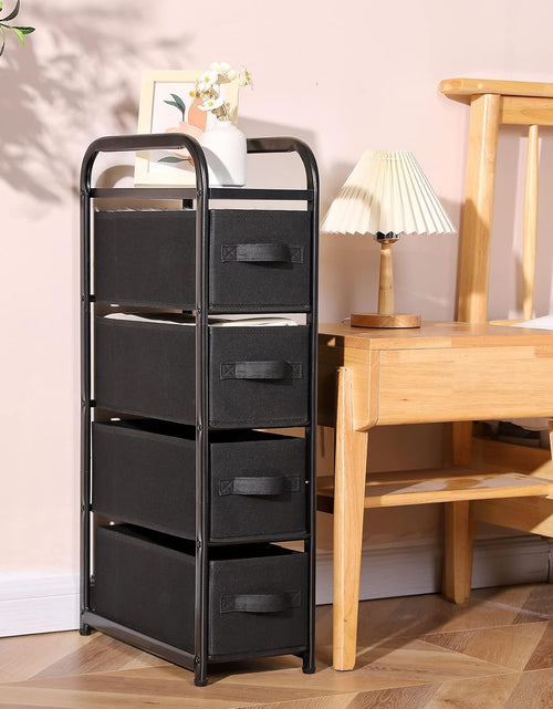 Load image into Gallery viewer, 4 Drawer Narrow Dresser Fabric Storage Tower Vertical Slim Chest Organizer Black)
