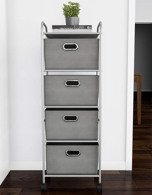 Load image into Gallery viewer, 4 Drawer Storage Organizer, Rolling Fabric Bin Storage Cart with Wheels and Metal Frame, Gray
