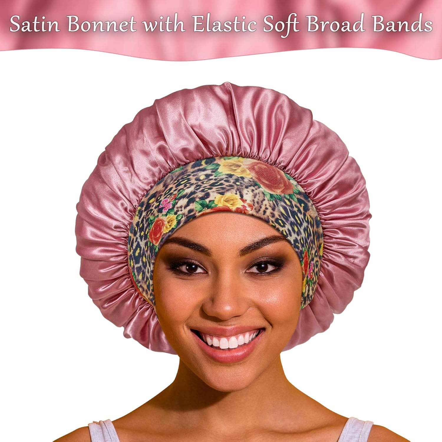 3 Pack Satin Bonnet Silk Bonnet for Sleeping, Sleeping Large Sleep Cap, Wide Soft Band Bonnet for Curly Hair, Set 1