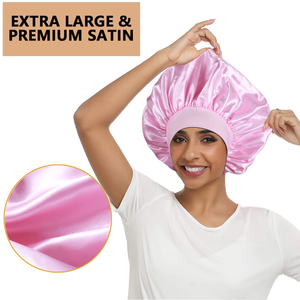 3PCS Extra Large Satin Bonnets for Sleeping, Hair Bonnets for Black Women Braids Curly Hair, A