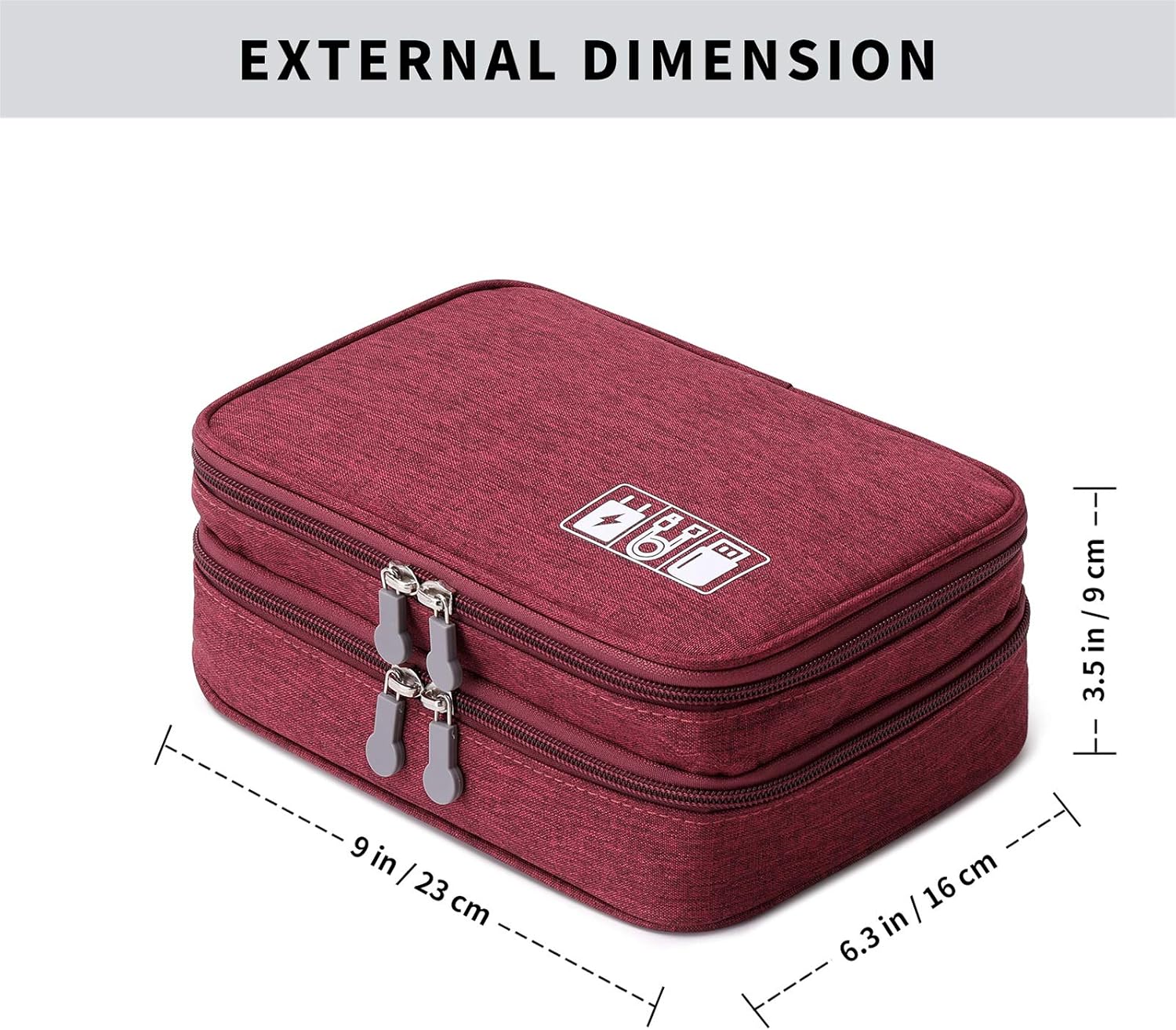 Travel Cable Organizer Bag, Electronic Accessories Case Portable Double Layer Cable Storage Bag , Small Red