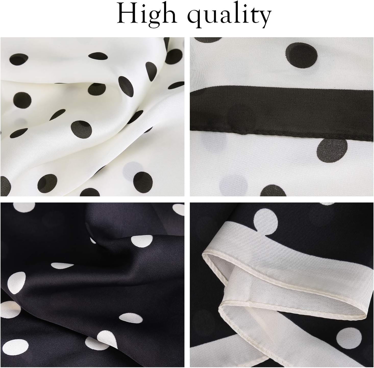 Vintage Bandanas Square Polka Dot Scarfs for Women 27'' x 27'' Silk Like Scarf Neckerchief (C3 White With Black Dot)