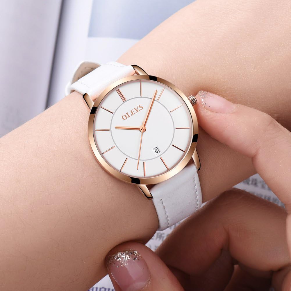 Women's Watches for Ladies Female Wrist Watch Leather Band Waterproof Thin Minimalist Casual Simple Dress Quartz Analog with Date Calendar