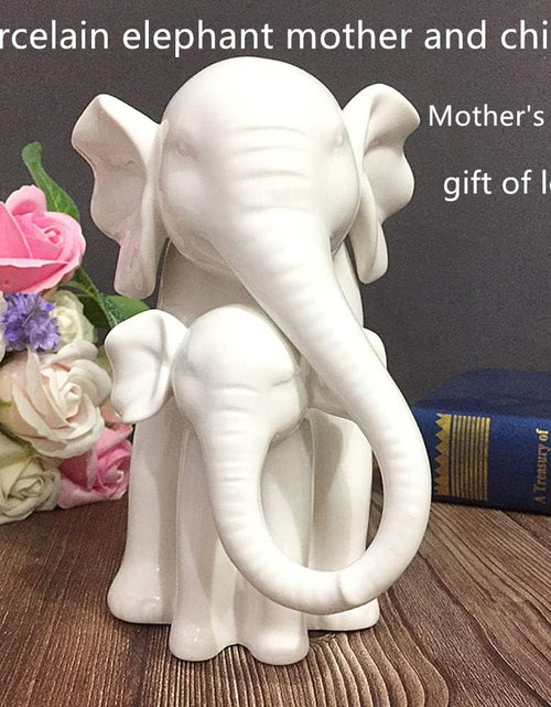 Load image into Gallery viewer, White Porcelain Mother and Baby Elephant Statue/Figurine in High Gloss Finish
