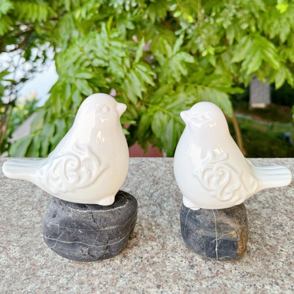 2PCS Ceramic Bird Figurines Decorative Bird Ornaments Statue for Home Garden Decor (White)